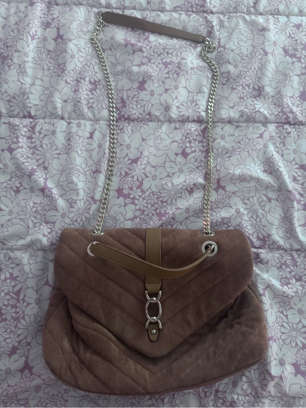 Quilted faux Suede Shoulder Bag in Taupe